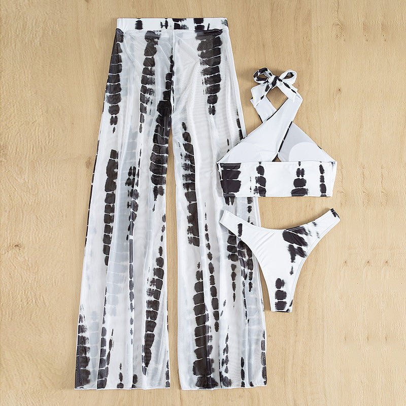Black & White Halter Three - Piece Vacation Pant Set - Taydiane