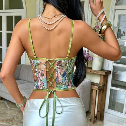 Blooming Romance Floral Jacquard Corset Top - Taydiane