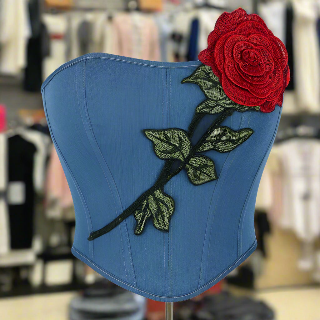 Blue Color Denim Sewing Rose Women Tube Top Breasts Support Push up Court Body Shaping Top - TayDiane