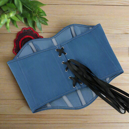 Blue Color Denim Sewing Rose Women Tube Top Breasts Support Push up Court Body Shaping Top - TayDiane