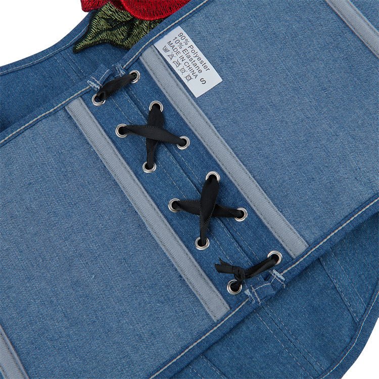 Blue Color Denim Sewing Rose Women Tube Top Breasts Support Push up Court Body Shaping Top - TayDiane