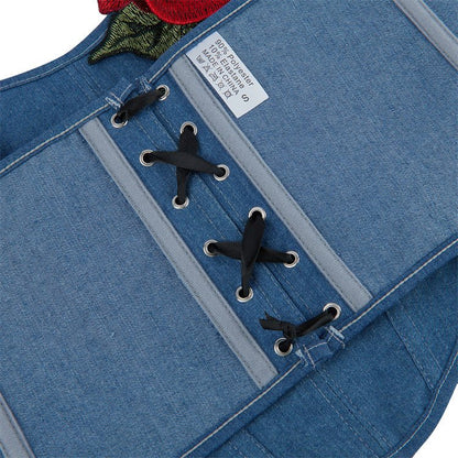 Blue Color Denim Sewing Rose Women Tube Top Breasts Support Push up Court Body Shaping Top - TayDiane