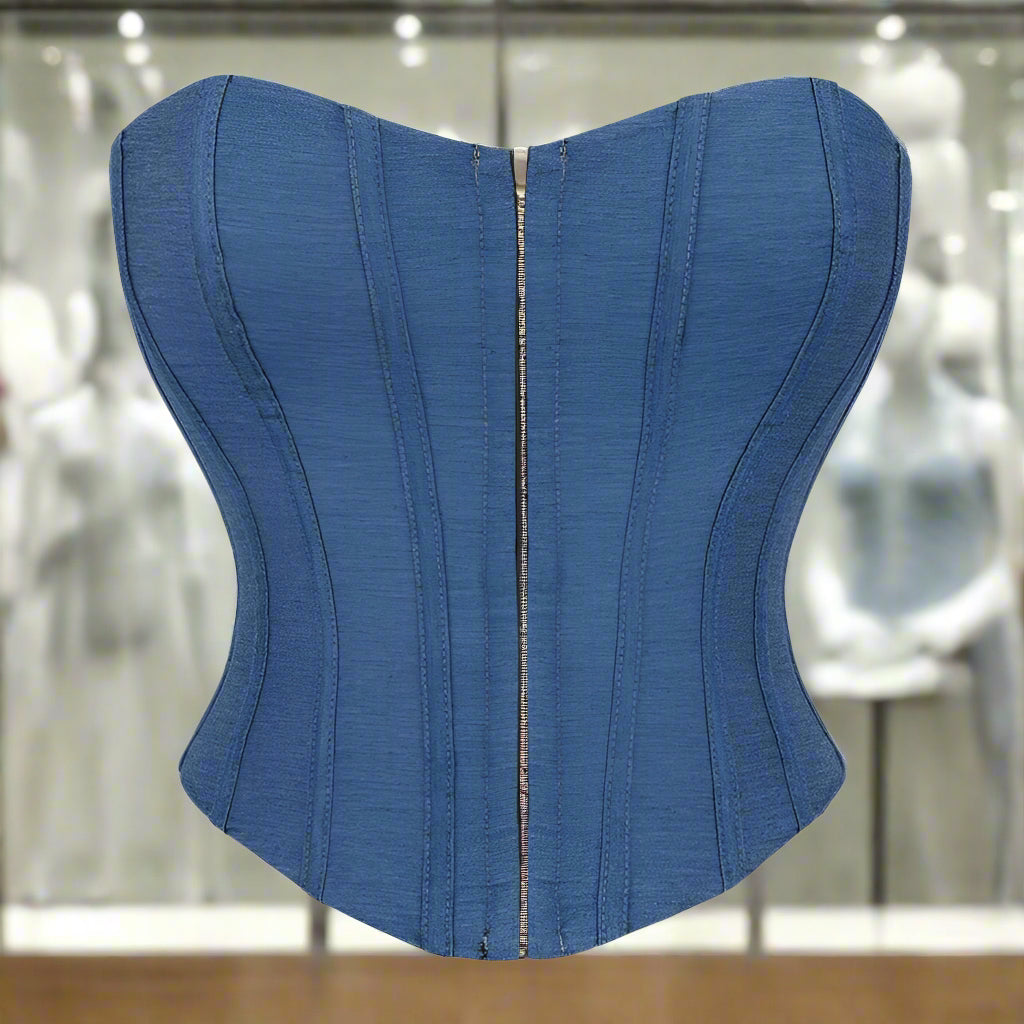 Blue Color Denim Single - Breasted Women's Tube Top Breasts Support Push up Court Body Shaping Top - TayDiane
