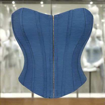 Blue Color Denim Single - Breasted Women's Tube Top Breasts Support Push up Court Body Shaping Top - TayDiane