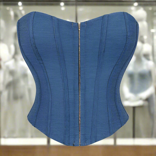 Blue Color Denim Single - Breasted Women's Tube Top Breasts Support Push up Court Body Shaping Top - TayDiane