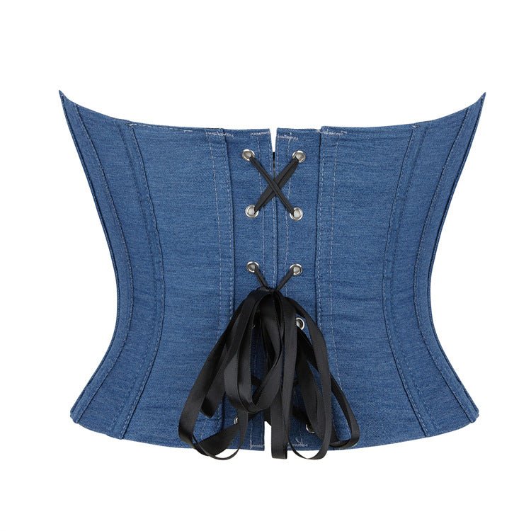 Blue Color Denim Single - Breasted Women's Tube Top Breasts Support Push up Court Body Shaping Top - TayDiane