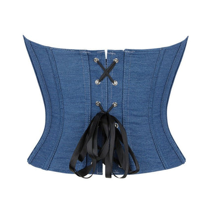 Blue Color Denim Single - Breasted Women's Tube Top Breasts Support Push up Court Body Shaping Top - TayDiane