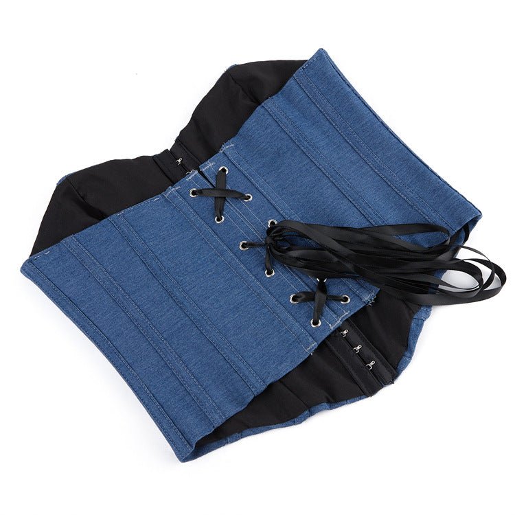 Blue Color Denim Single - Breasted Women's Tube Top Breasts Support Push up Court Body Shaping Top - TayDiane