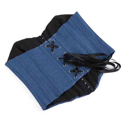 Blue Color Denim Single - Breasted Women's Tube Top Breasts Support Push up Court Body Shaping Top - TayDiane