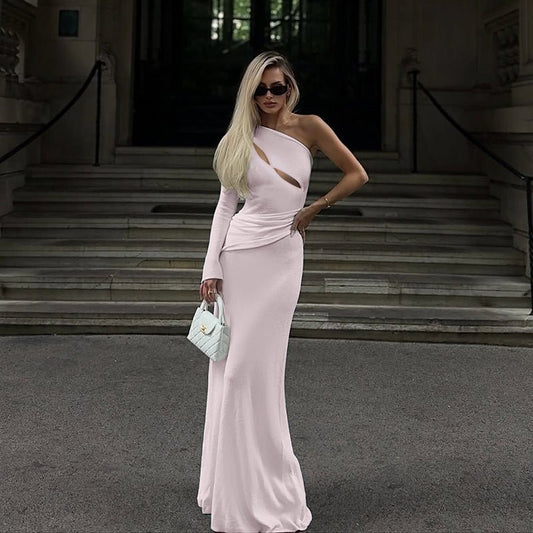 Blush One - shoulder Cutout Maxi Dress - TayDiane