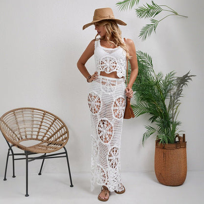 Boho Crochet Two - Piece Maxi Skirt Set - TayDiane