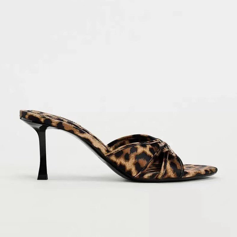 Bow Leopard Kitten Heel Sandals - TayDiane