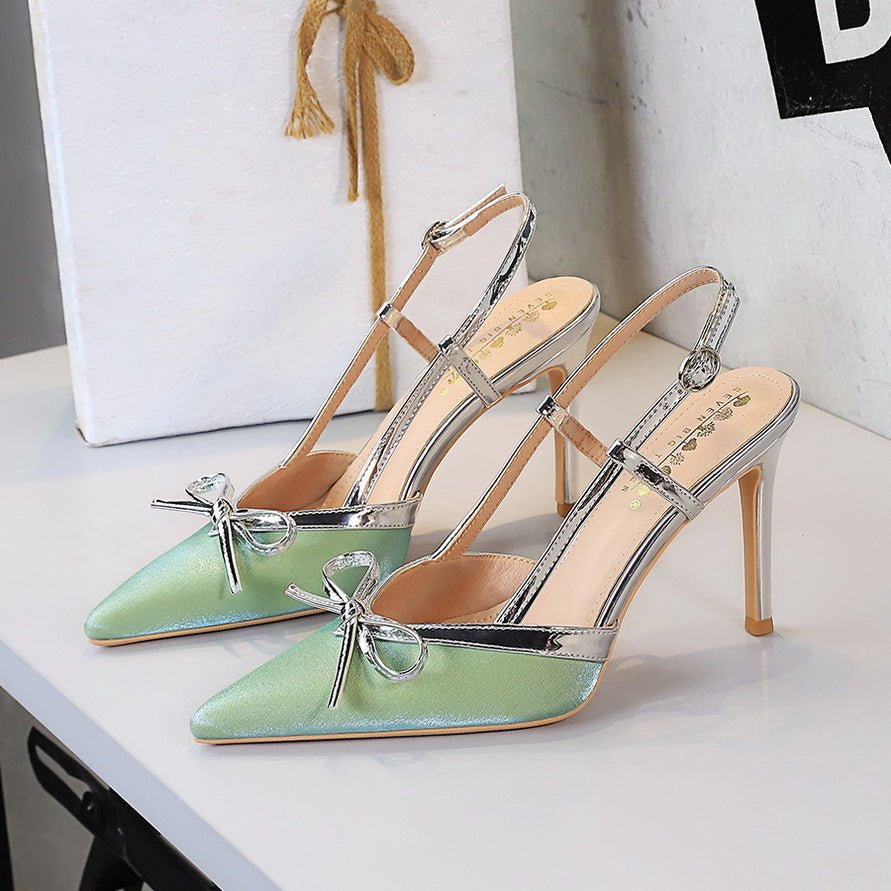 Bow - Tie Patent Slingback Pointed Toe Heels - Taydiane