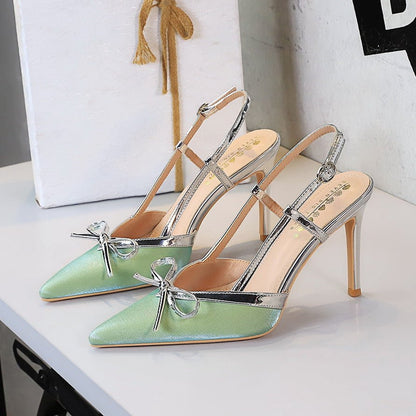 Bow - Tie Patent Slingback Pointed Toe Heels - Taydiane