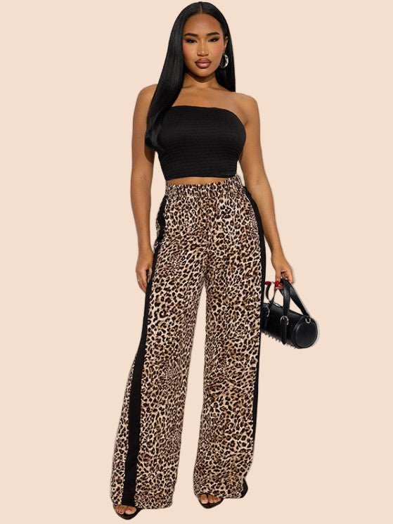 Brown Leopard Stripe Wide - Leg Pants - TayDiane