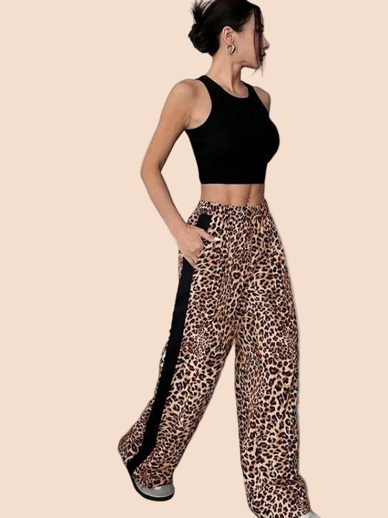 Brown Leopard Stripe Wide - Leg Pants - TayDiane