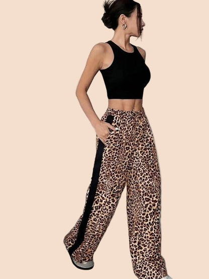 Brown Leopard Stripe Wide - Leg Pants - TayDiane