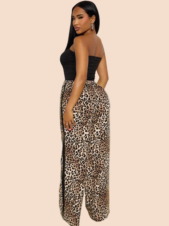 Brown Leopard Stripe Wide - Leg Pants - TayDiane