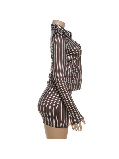 Brown & White Stripe Button - Down Mini Dress - TayDiane