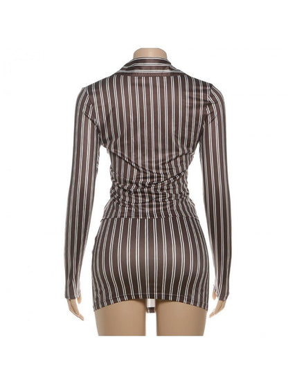 Brown & White Stripe Button - Down Mini Dress - TayDiane
