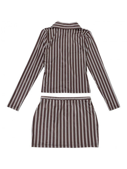 Brown & White Stripe Button - Down Mini Dress - TayDiane