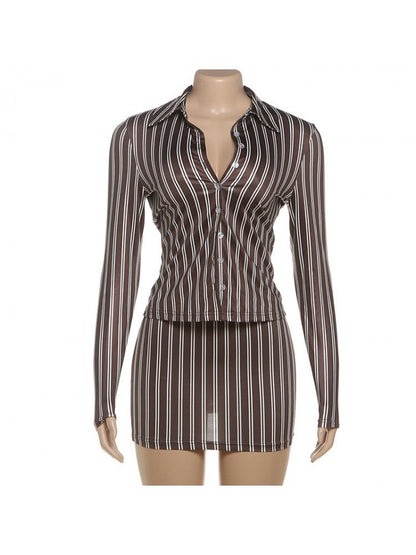 Brown & White Stripe Button - Down Mini Dress - TayDiane