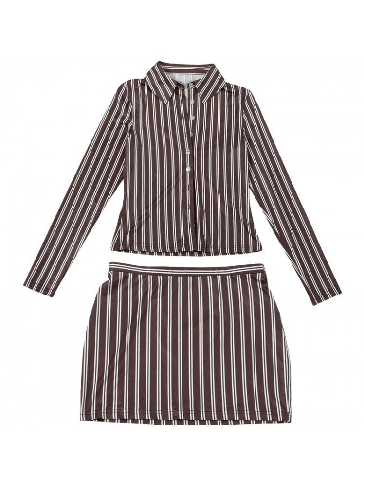 Brown & White Stripe Button - Down Mini Dress - TayDiane