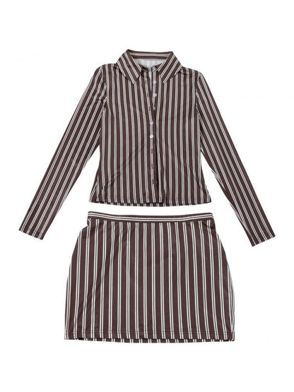 Brown & White Stripe Button - Down Mini Dress - TayDiane
