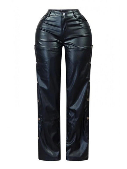 Buckle Cut - Out Faux Leather Snap Pants - TayDiane