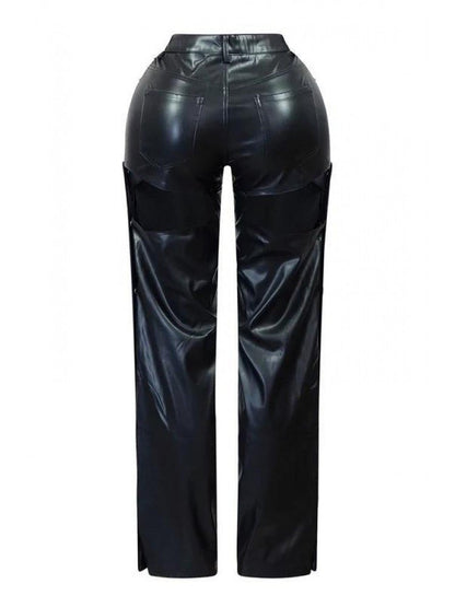 Buckle Cut - Out Faux Leather Snap Pants - TayDiane