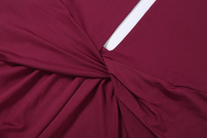 Burgundy Backless Halter Maxi Dress - Taydiane