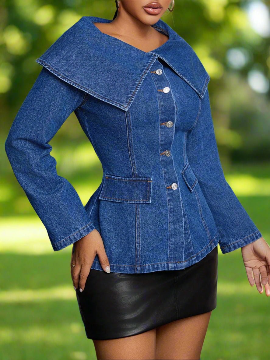 Button Down Long Sleeve Denim Top - TayDiane