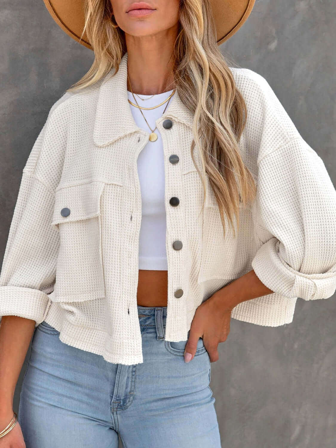 Button Up Long Sleeve Jacket - TayDiane