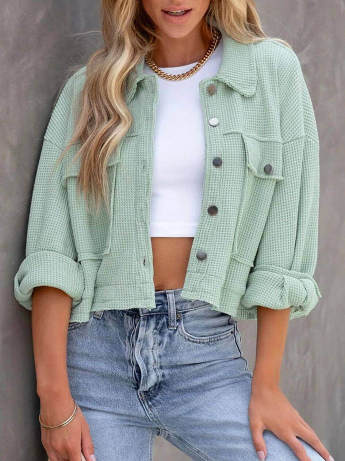 Button Up Long Sleeve Jacket - TayDiane