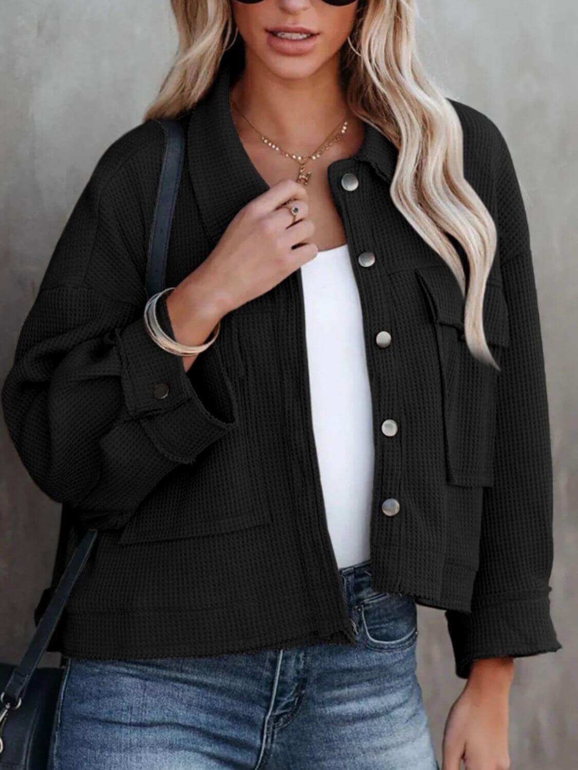 Button Up Long Sleeve Jacket - TayDiane