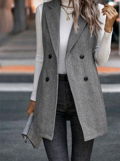 Buttoned Collared Neck Longline Vest Coat - TayDiane