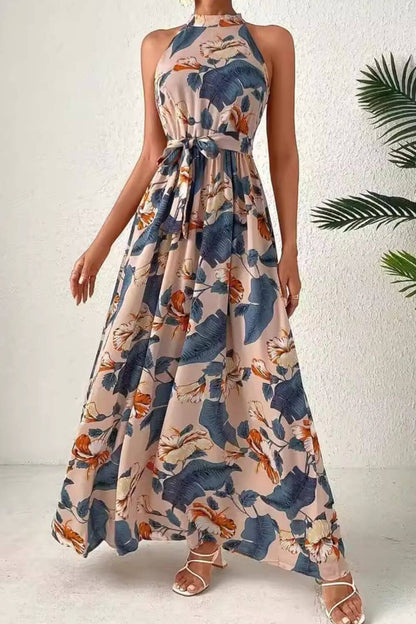 Tied Floral Sleeveless Maxi Dress