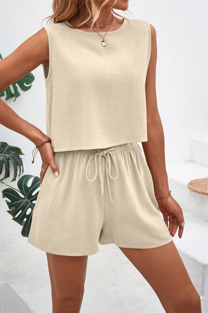 Button Back Detail Shorts Set