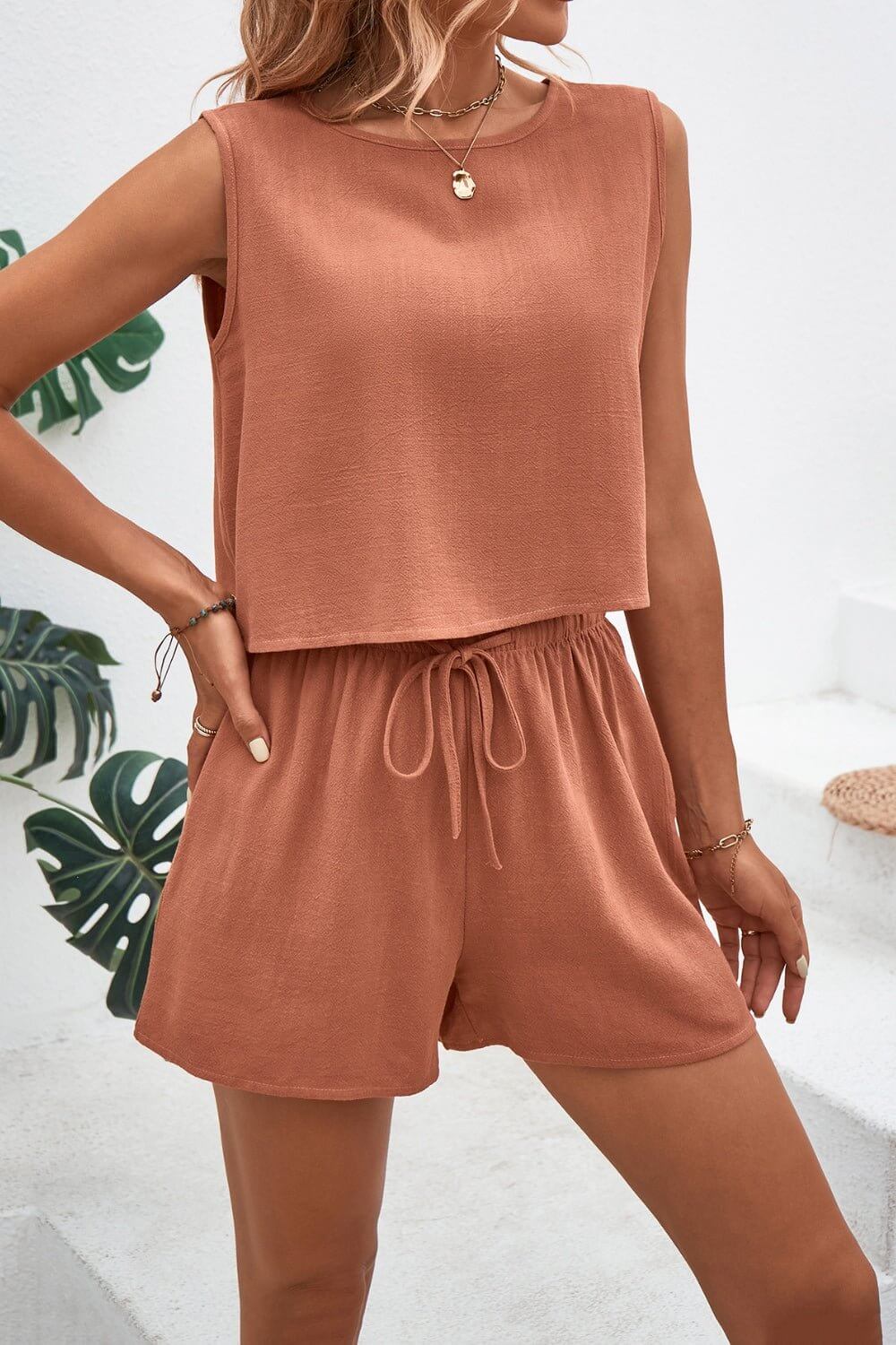 Button Back Detail Shorts Set