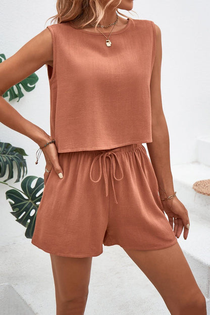 Button Back Detail Shorts Set