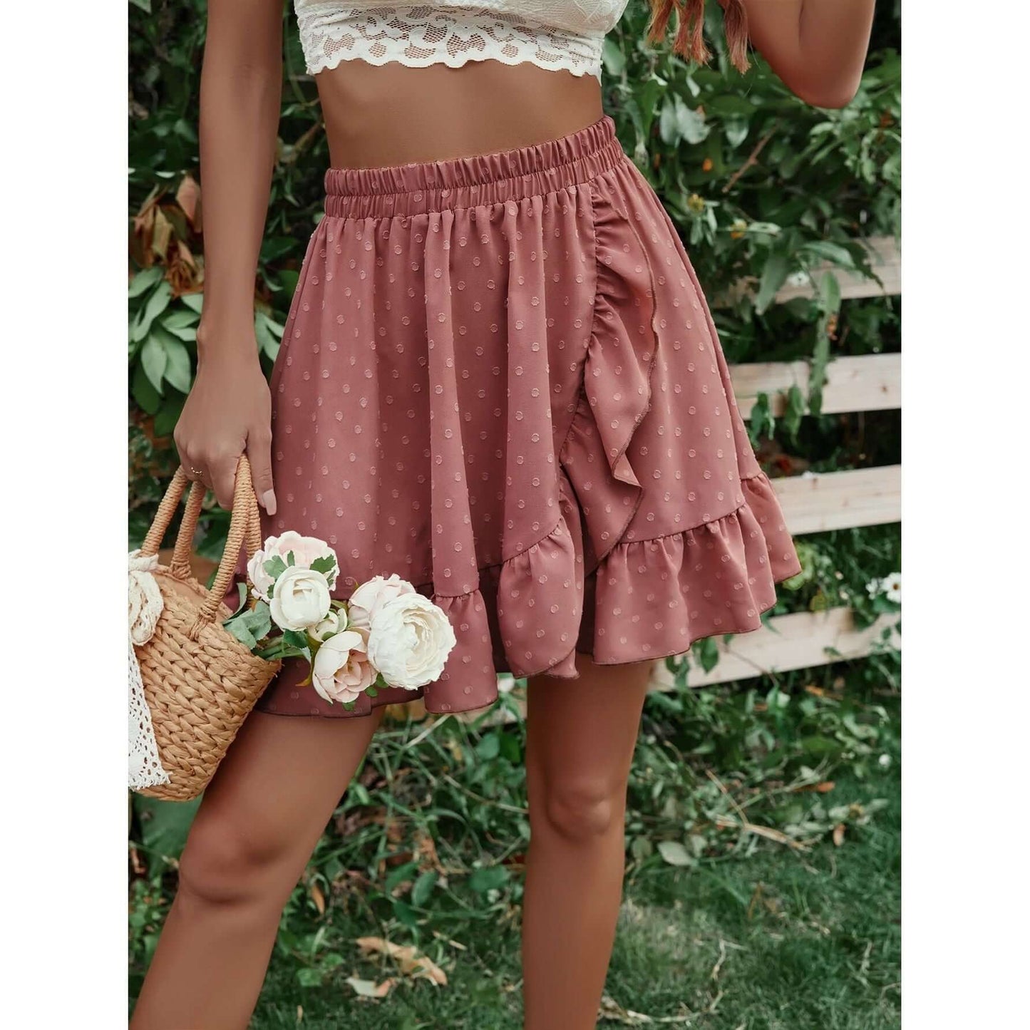 Ruffle Hem Elastic Waist Mini Skirt