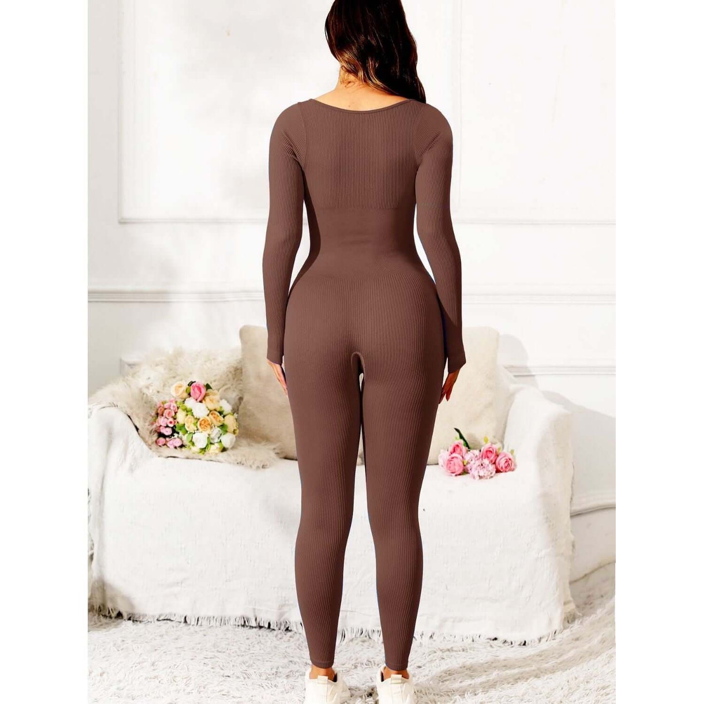 Scoop Neck Long Sleeve Active Jumpsuit