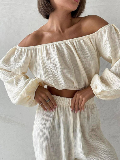 Off Shoulder Cropped Top and Pants Set