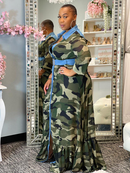 Camo Chic Contrast Trim Maxi Dress - TayDiane