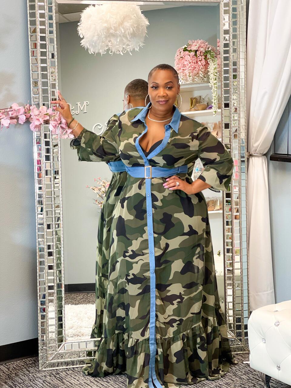 Camo Chic Contrast Trim Maxi Dress - TayDiane