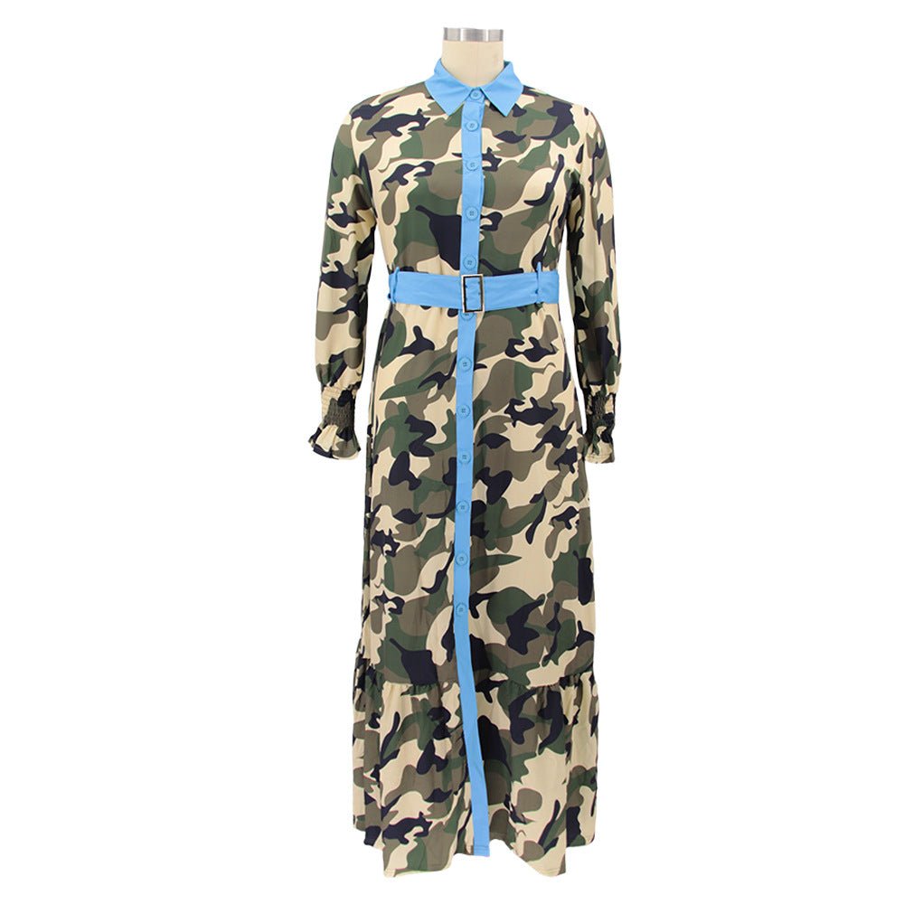 Camo Chic Contrast Trim Maxi Dress - TayDiane