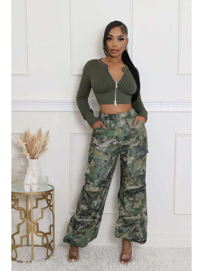 Camouflage Cargo Pants with Pocket Detail - TayDiane