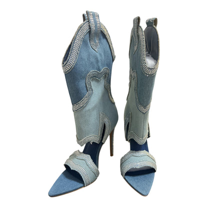 Cape Robbin Denim Rhinestone Western Stiletto Boots - Taydiane