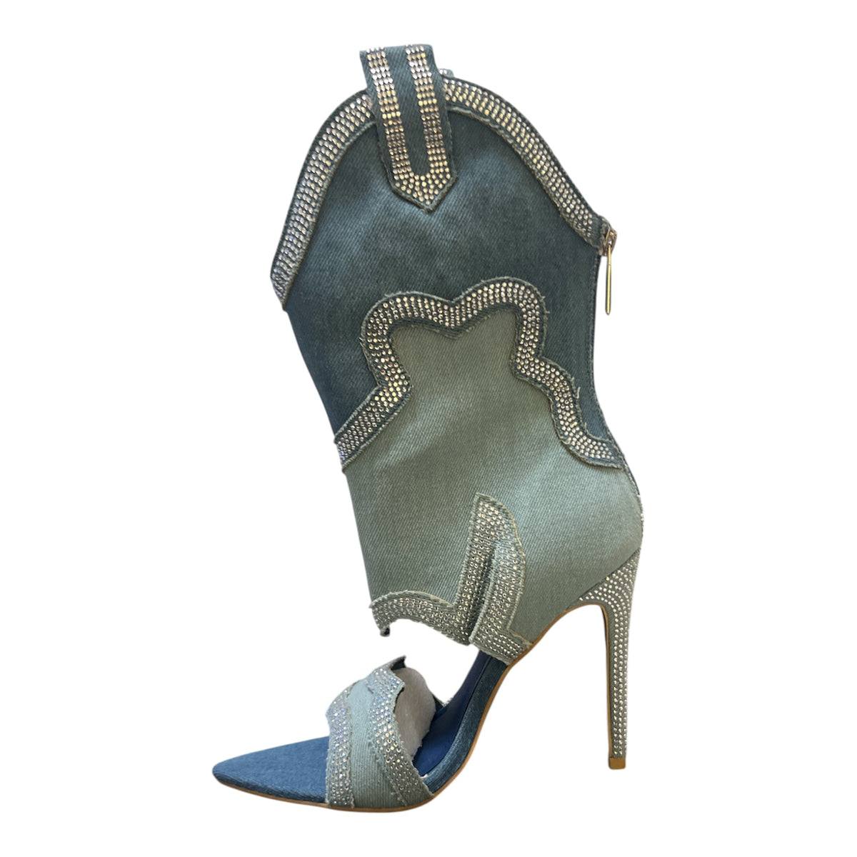 Cape Robbin Denim Rhinestone Western Stiletto Boots - Taydiane