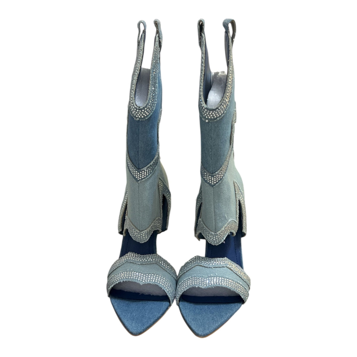 Cape Robbin Denim Rhinestone Western Stiletto Boots - Taydiane